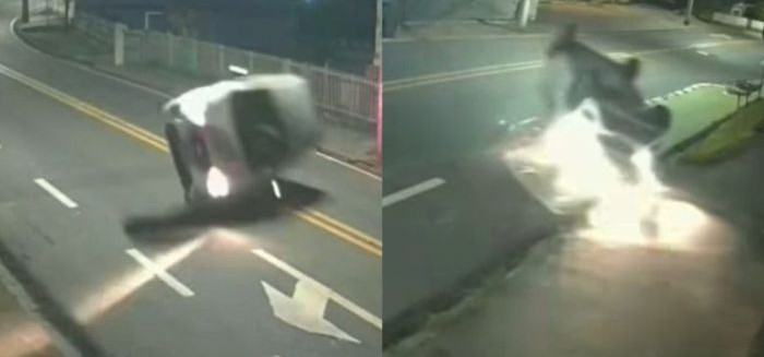 Carro capota, desvira sozinho e motorista segue viagem