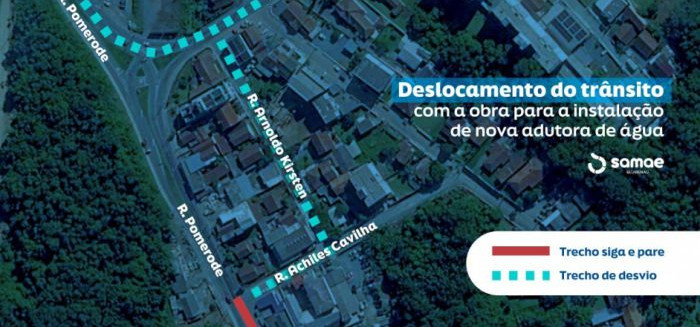 Obras de nova adutora na Rua Pomerode alteram trânsito no Salto do Norte