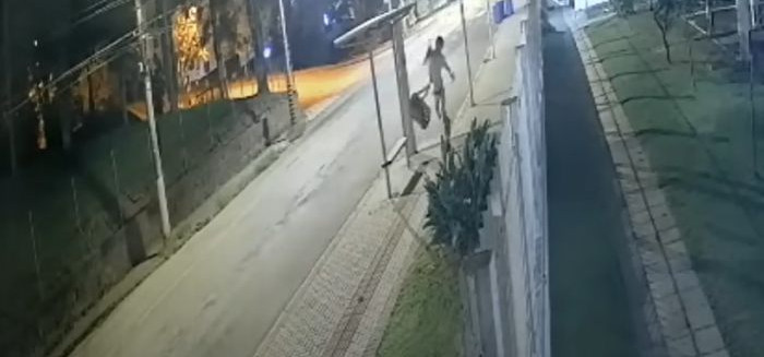 Vândalo destrói arbusto e lixeira em ponto de ônibus na Escola Agrícola