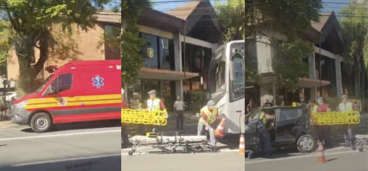 Batida entre ônibus e carro trava o Centro